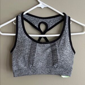 Athletic Works Gray and Black Sports Bra with Geometric Strap Design